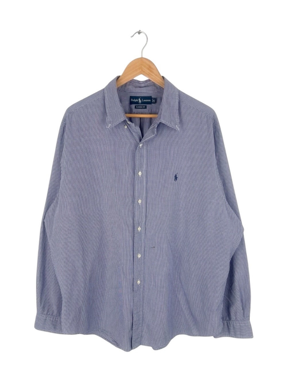 Ralph Lauren Classic Fit Shirt Men's 18 36/37 Blue‎ White Check Button Down